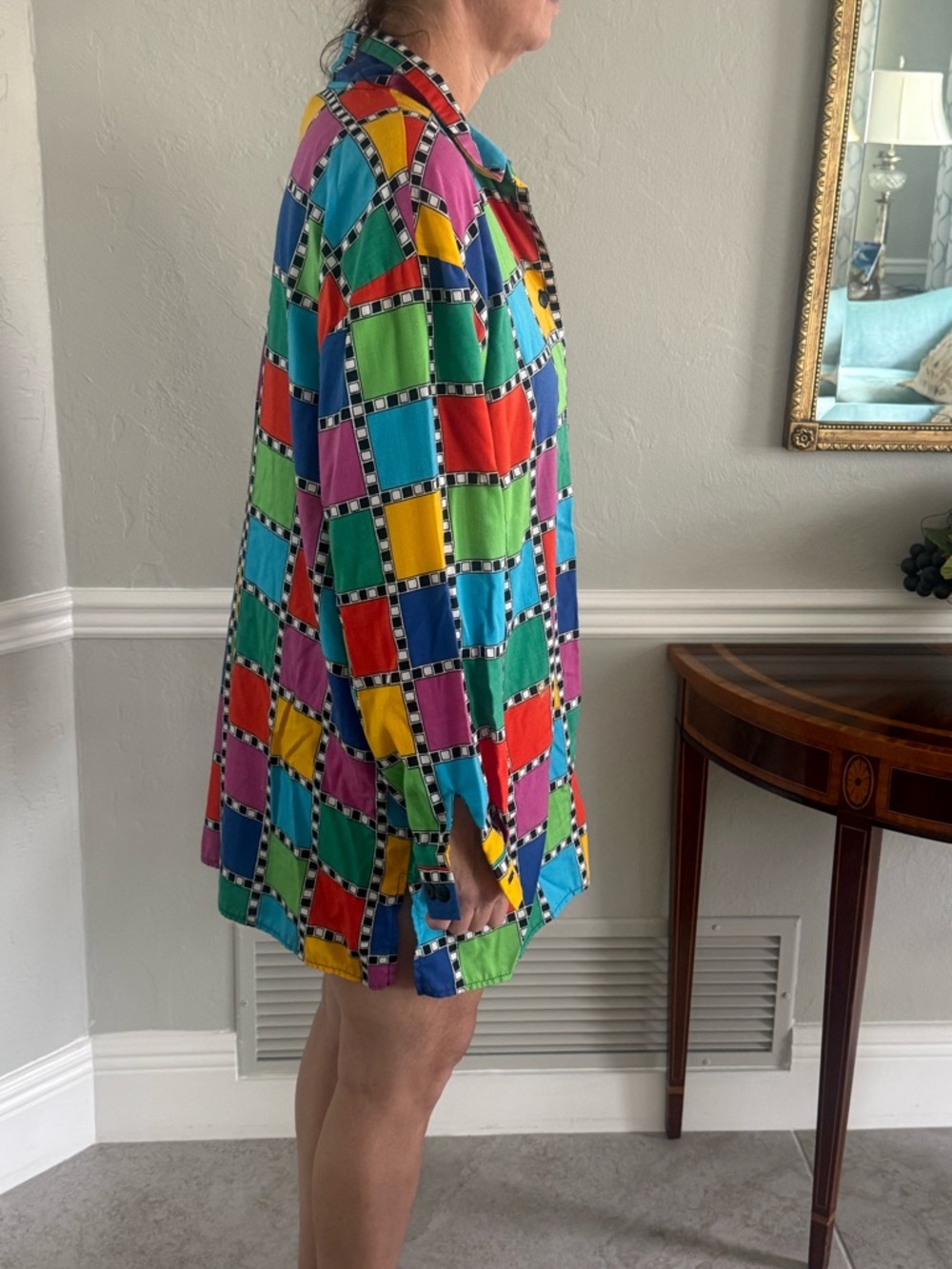 Liz Baker 80s Multicolor Checkered womens Shirt - Picture 8 of 10